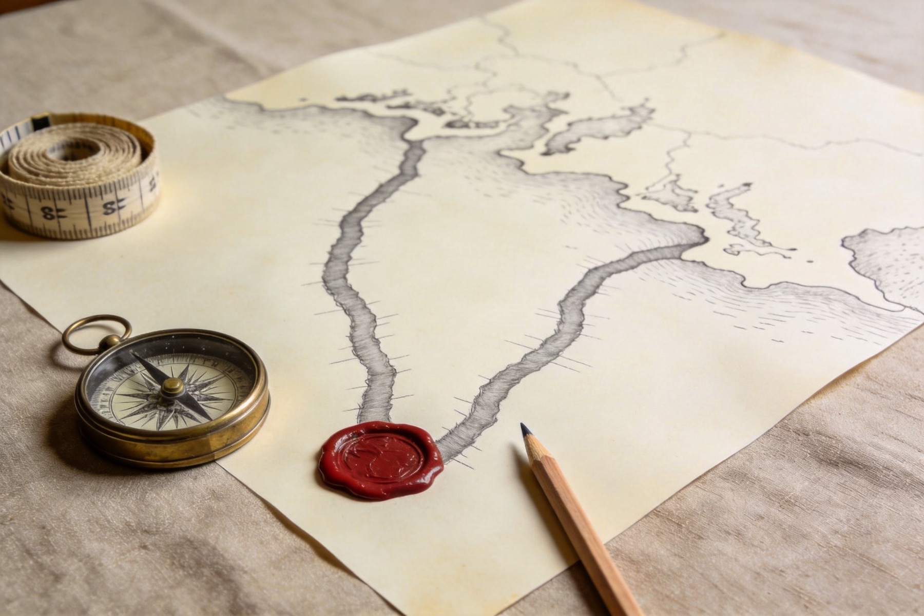 羊皮纸地图、铜罗盘与火漆：选择路径